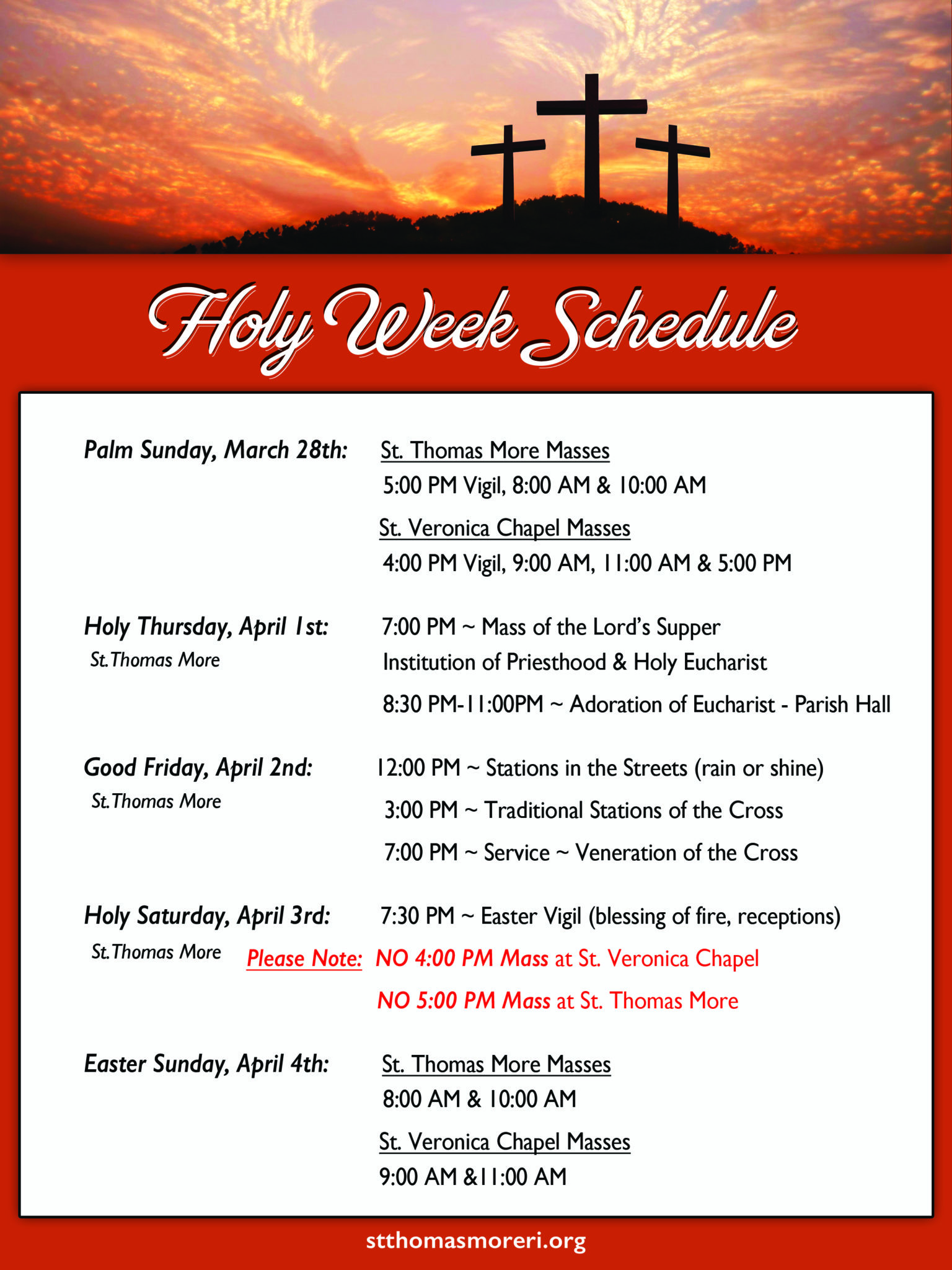 Holy Week Schedule St. Thomas More Parish
